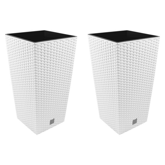 Set 2 ghivece de flori, Rato, imitatie ratan, inalte, 32.5x32.5x61 cm, alb, Prosperplast