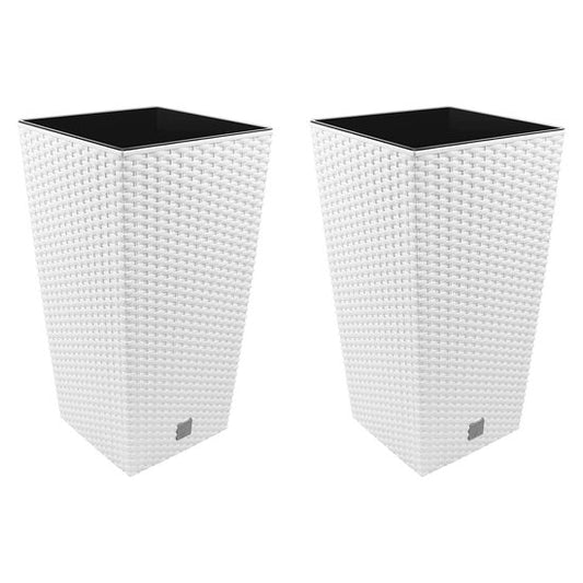 Set 2 ghivece de flori, Rato, imitatie ratan, inalte, 32.5x32.5x61 cm, alb, Prosperplast