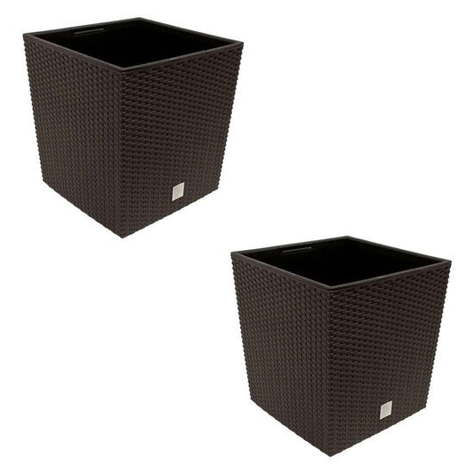 Set 2 ghivece de flori, Rato Low, imitatie ratan, patrate, 40x40x40.8 cm, maro, Prosperplast