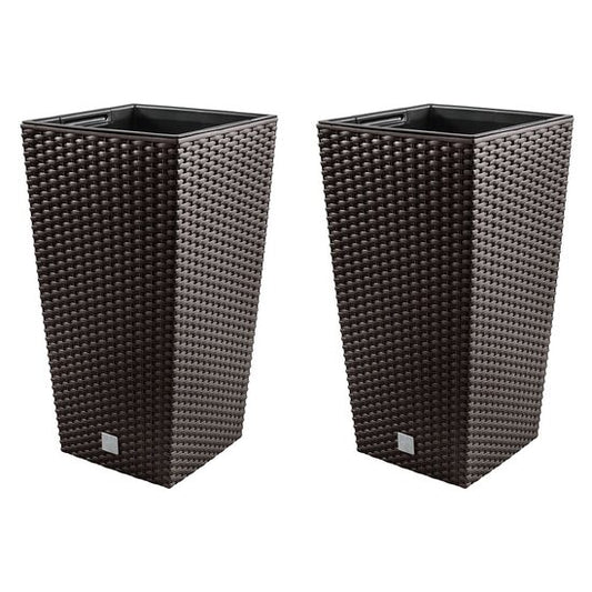 Set 2 ghivece de flori, Rato, imitatie ratan, inalte, 22.5x22.5x42 cm, maro, Prosperplast