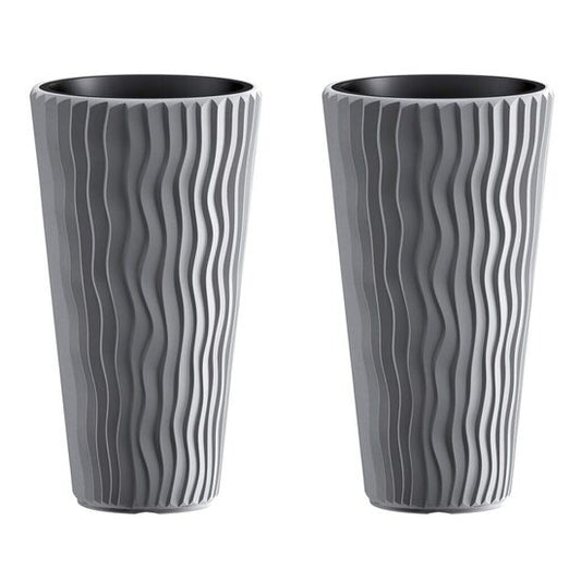 Set 2 ghivece de flori, Sandy Slim, rotunde, inalte, 39x70.8 cm, gri, Prosperplast