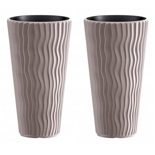 Set 2 ghivece de flori, Sandy Slim, rotunde, inalte, 39x70.8 cm, cafeniu, Prosperplast