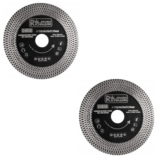 Set 2 discuri diamantate turbo, subtire, dublu segmentat, placi ceramice, taiere umeda si uscata, 115 mm/22.23 mm, Richmann Exclusive
