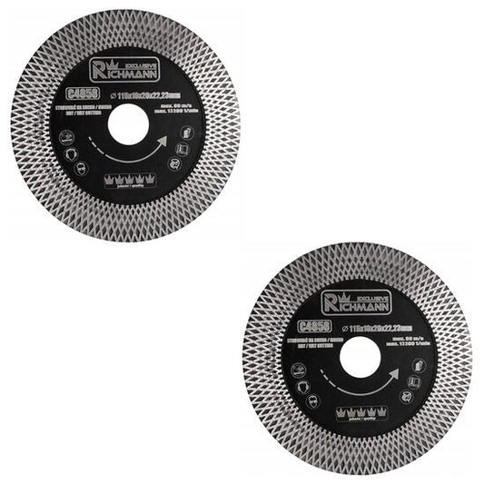 Set 2 discuri diamantate turbo, subtire, dublu segmentat, placi ceramice, taiere umeda si uscata, 115 mm/22.23 mm, Richmann Exclusive