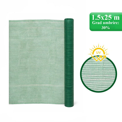 Plasa de umbrire legume, HDPE, UV, 30 g/mp, grad de umbrire 30%, verde, 1.5x25 m, Strend Pro