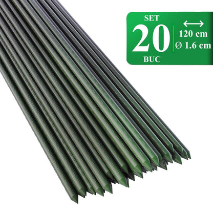 Set 20 araci de gradina pentru rosii, castraveti, fasole, metal + PVC, verde, 120x1.6 cm, Artool