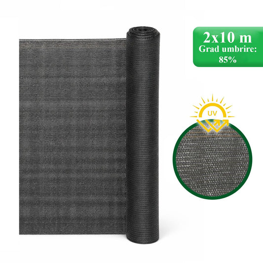 Plasa de umbrire, HDPE, UV, 80 g/mp, grad umbrire 85%, gri, 2x10 m, Strend Pro