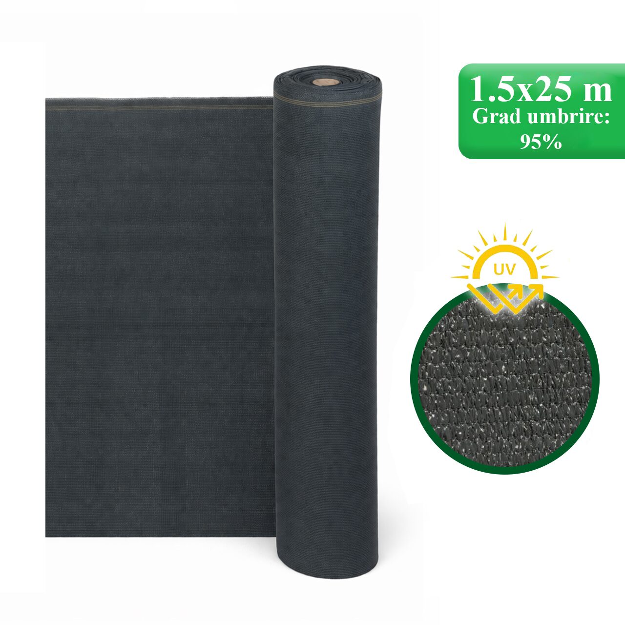 Plasa de umbrire, HDPE, UV, 230 g/mp, grad umbrire 95%, antracit, 1.5x25 m, Strend Pro