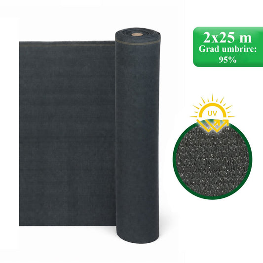 Plasa de umbrire, HDPE, UV, 230 g/mp, grad umbrire 95%, antracit, 2x25 m, Strend Pro