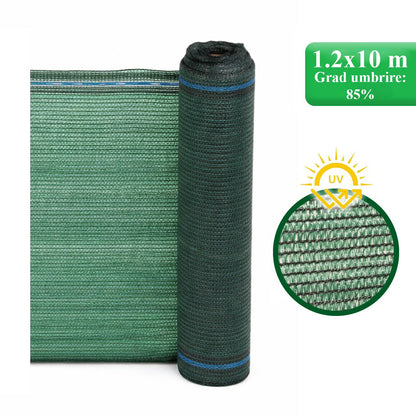 Plasa de umbrire, HDPE, UV, 80 g/mp, grad umbrire 85%, verde, 1.2x10 m, Strend Pro