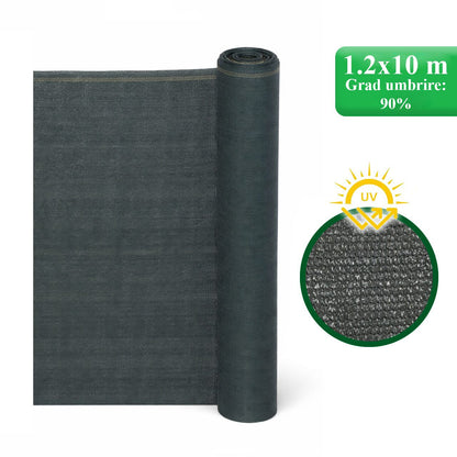 Plasa de umbrire, HDPE, UV, 150 g/mp, grad umbrire 90%, antracit, 1.2x10 m, Strend Pro