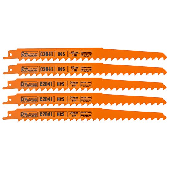 Panza, lama, fierastrau tip sabie, pentru lemn, set 5 piese, HCS, 240 mm, 3 TPI, Richmann Exclusive