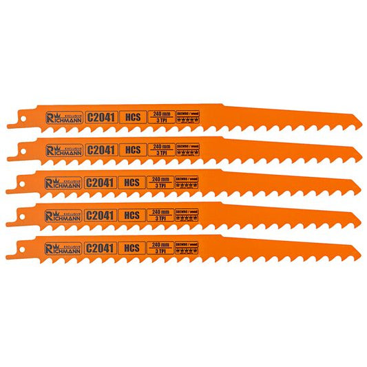 Panza, lama, fierastrau tip sabie, pentru lemn, set 5 piese, HCS, 240 mm, 3 TPI, Richmann Exclusive