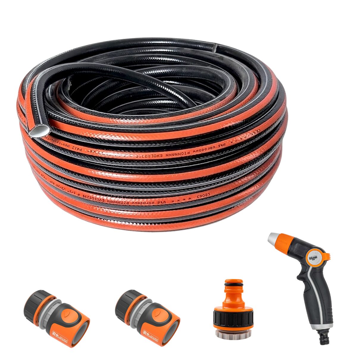 Furtun de gradina, 4 straturi, flexibil, ranforsat, 3/4", 25 m, cuple, adaptor, pistol stropit, Richmann Exclusive