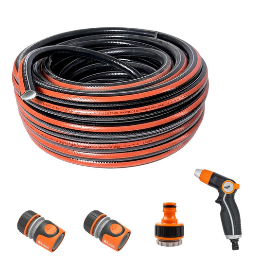 Furtun de gradina, 4 straturi, flexibil, ranforsat, 1/2", 30 m, cuple, adaptor, pistol stropit, Richmann Exclusive