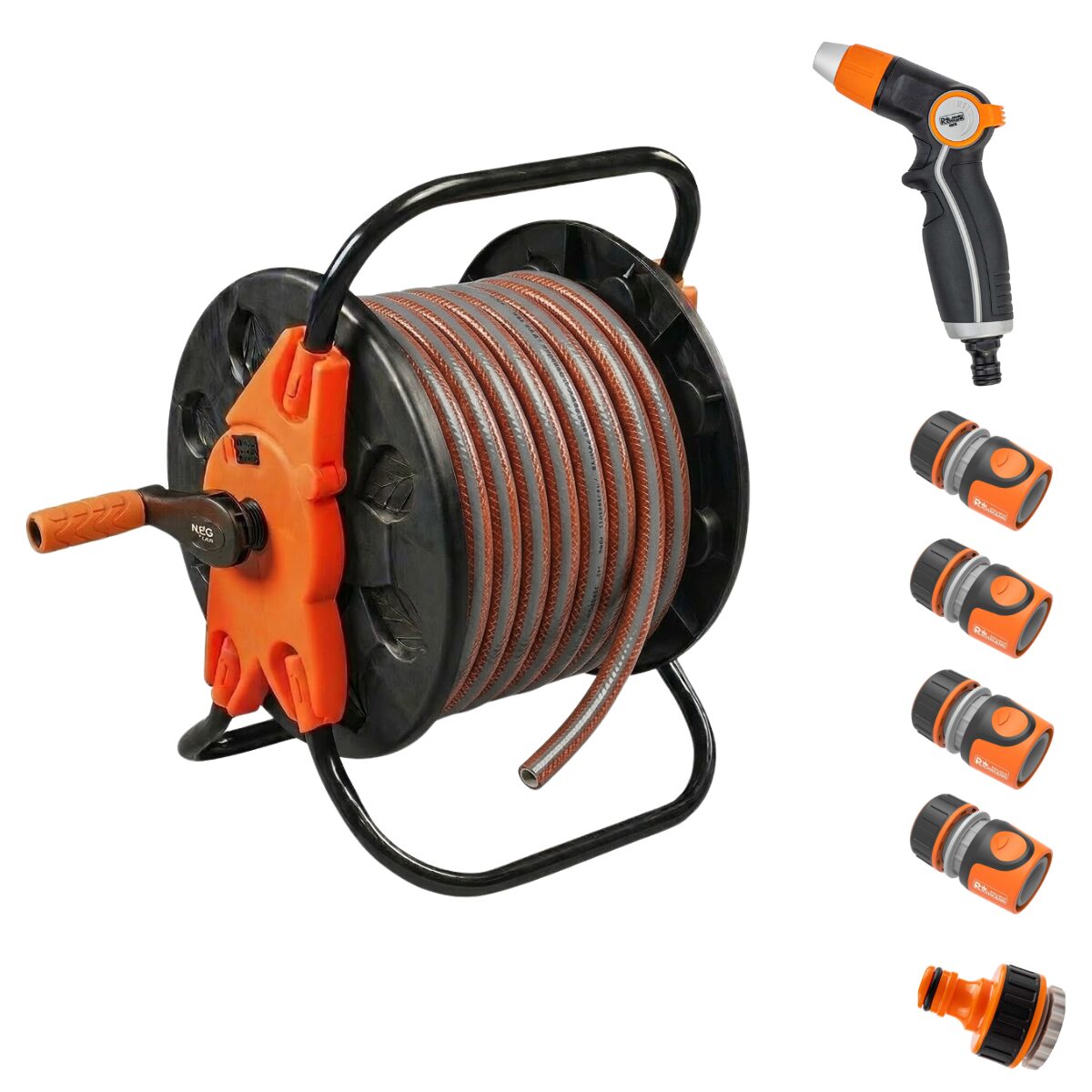 Furtun de gradina, 6 straturi, antirasucire, 3/4", 25 m, tambur, cuple, adaptor, pistol stropit, Richmann Exclusive