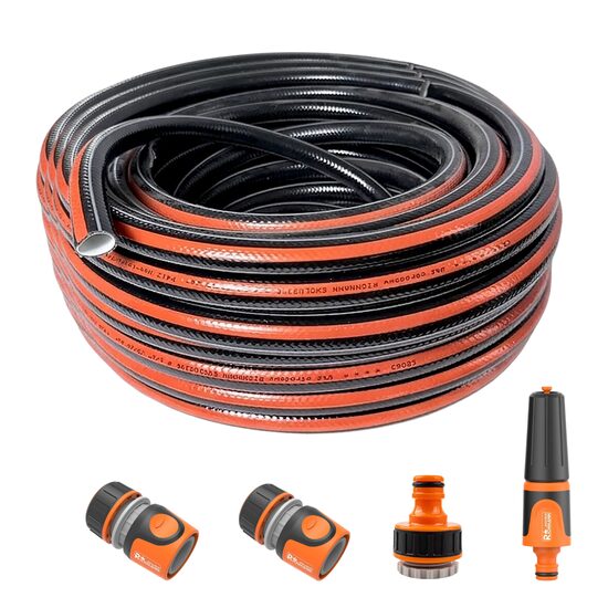 Furtun de gradina, 4 straturi, flexibil, ranforsat, 1/2", 20 m, cuple, adaptor, duza stropit, Richmann Exclusive