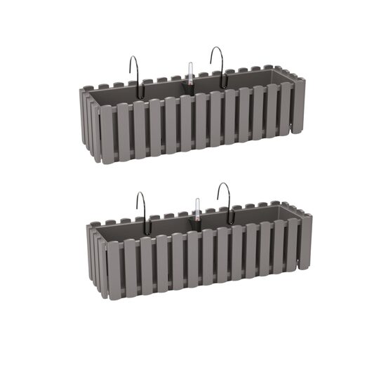 Set 2 Jardiniere decorative cu suport metalic, Boardee Fencycase W, gri, 58x18x16.2 cm