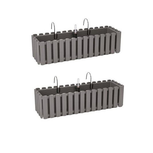Set 2 Jardiniere decorative cu suport metalic, Boardee Fencycase W, gri, 58x18x16.2 cm