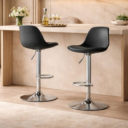 Set 2 scaune de bucatarie/bar, Artool, Hoga, rotativ, PP negru, picior metal argintiu, 38x40x81-102 cm
