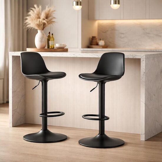 Set 2 scaune de bucatarie/bar, Artool, Hoga, rotativ, PP negru, picior metal negru, 38x40x81-102 cm