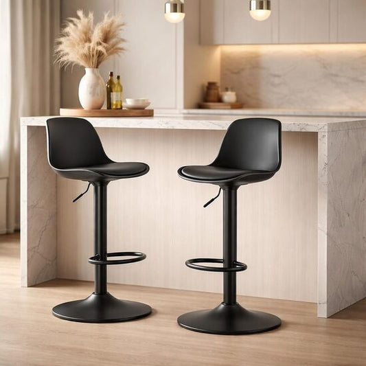 Set 2 scaune de bucatarie/bar, Artool, Hoga, rotativ, PP negru, picior metal negru, 38x40x81-102 cm
