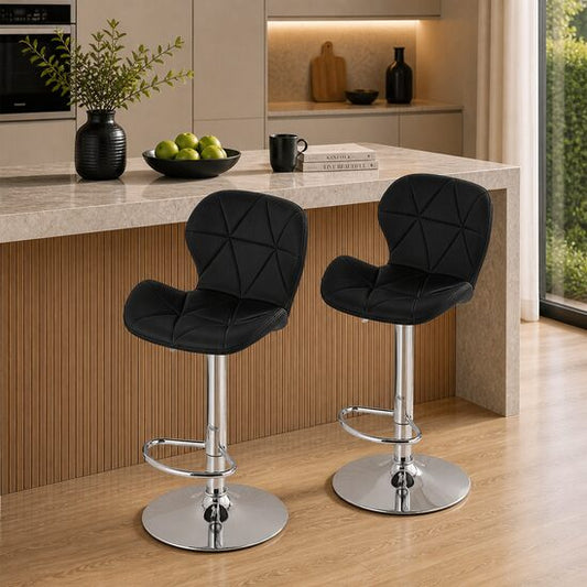 Set 2 scaune de bucatarie/bar, Artool, West, rotativ, piele ecologica neagra, picior metal argintiu, 46x48.5x90-111 cm