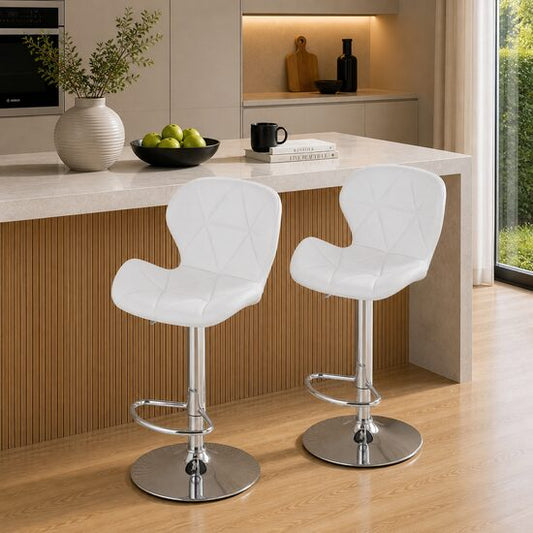Set 2 scaune de bucatarie/bar, Artool, West, rotativ, piele ecologica alba, picior metal argintiu, 46x48.5x90-111 cm