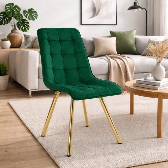 Scaun bucatarie/living, Artool, Cieza, catifea verde, picioare metal auriu, 49x60x87 cm