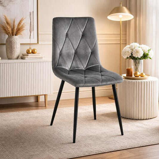 Scaun bucatarie/living, Artool, Libra, catifea gri inchis, picioare metal negru, 45x54x86.5 cm