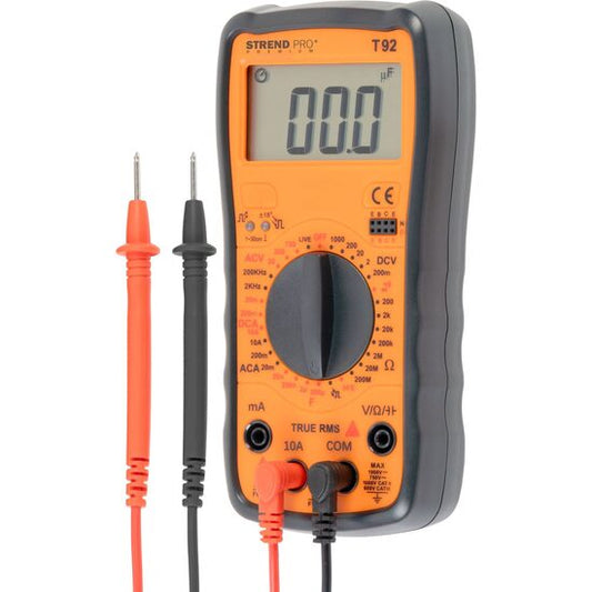 Multimetru digital, tensiune AC/DC, baterie 9 V, 1000 A, 10 A, Strend Pro Premium