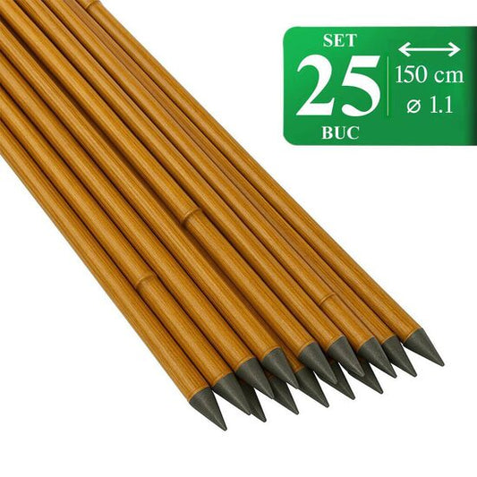 Set 25 araci de gradina, suport pentru rosii, castraveti si fasole, metal acoperit cu PVC, rezistenti la rugina, maro, 150x1.1 cm, Artool
