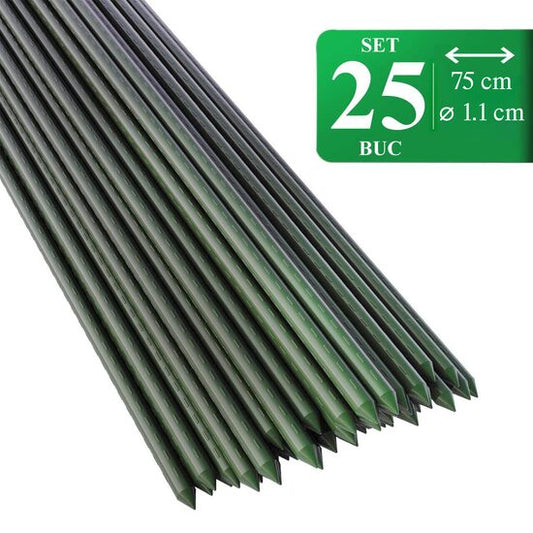 Set 25 araci gradina, suport pentru flori si plante cataratoare, metal acoperit cu PVC, rezistenti la rugina, verde, 75x1.1 cm, Artool