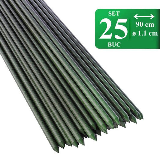 Set 25 araci gradina, suport pentru flori si plante cataratoare, metal acoperit cu PVC, rezistenti la rugina, verde, 90x1.1 cm, Artool