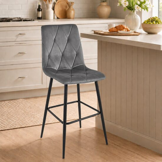 Scaun de bucatarie/bar, Artool, Libra, catifea gri inchis, picioare metal negru, 52x56x112 cm