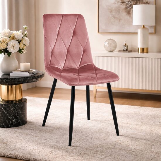 Scaun bucatarie/living, Artool, Libra, catifea roz inchis, picioare metal negru, 44x54.5x88.5 cm