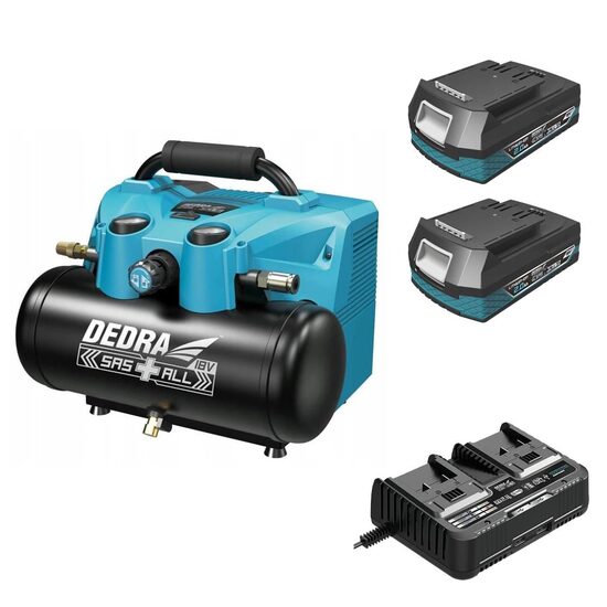 Set compresor cu 2 acumulatori 18v si incarcator dublu (6 L) DEDRA - SAS+ALL
