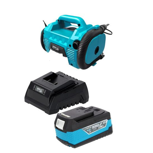 Compresor aer 18V Li-ion, SAS+ALL,10 bar, cu acumulator 4Ah si incarcator inclus, pompat anvelope, mingi si saltele gonflabile, Dedra
