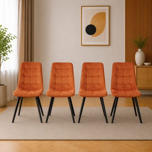 Set 4 scaune bucatarie/living, Artool, Cieza, catifea aramie, picioare metal negru, 49x60x87 cm