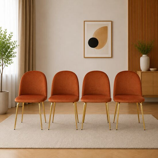 Set 4 scaune bucatarie/living, Artool, Inca, catifea aramie, picioare metal auriu, 49x55x78 cm