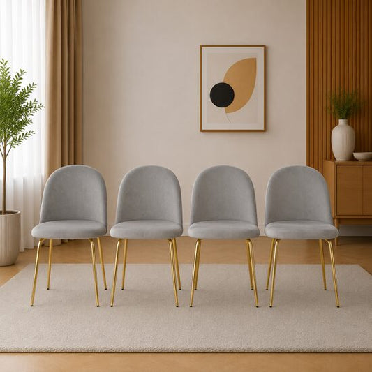 Set 4 scaune bucatarie/living, Artool, Inca, catifea gri deschis, picioare metal auriu, 49x60x87 cm