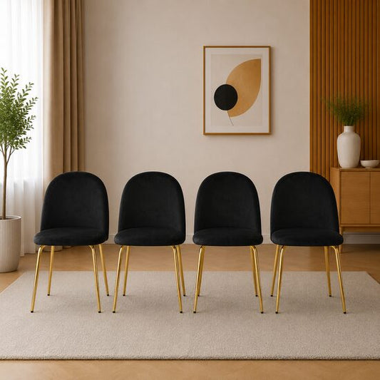 Set 4 scaune bucatarie/living, Artool, Inca, catifea neagra, picioare metal auriu, 49x55x78 cm