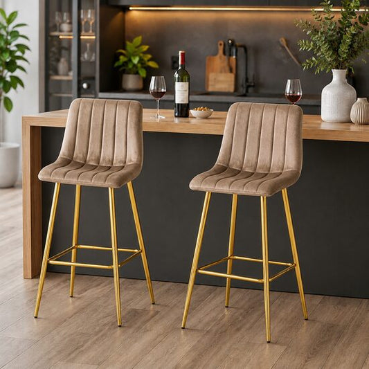 Set 2 scaune de bucatarie/bar, Artool, Pozza, catifea maro, picioare metal auriu, 43x49x102 cm