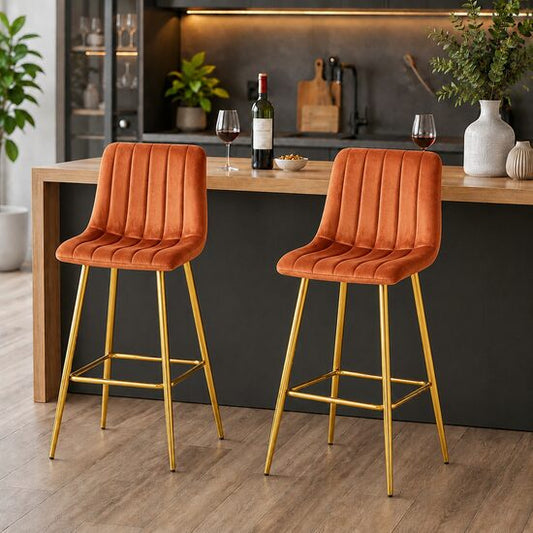 Set 2 scaune de bucatarie/bar, Artool, Pozza, catifea portocaliu cupru, picioare metal auriu, 43x49x102 cm