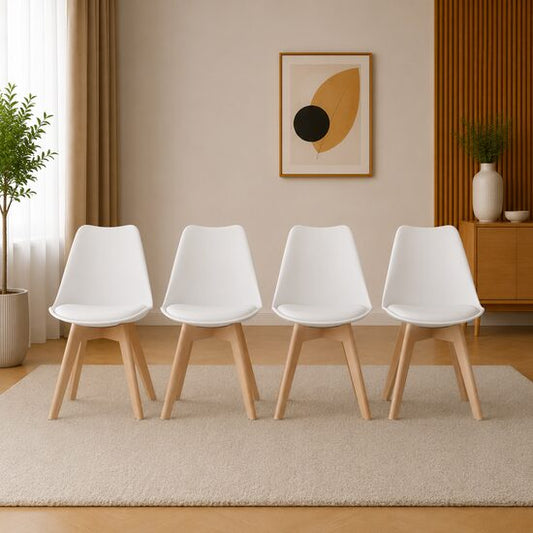 Set 4 scaune bucatarie/living, Mark, PP alb, picioare lemn natur, 49x43x82 cm