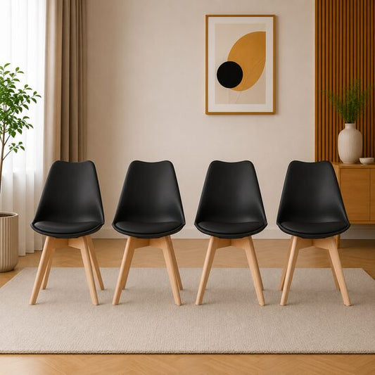 Set 4 scaune bucatarie/living, Artool, Mark, PP negru, picioare lemn natur, 49x43x82 cm