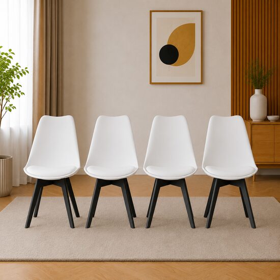Set 4 scaune bucatarie/living, Artool, Mark, PP alb, picioare negre, 49x55.5x82.5 cm