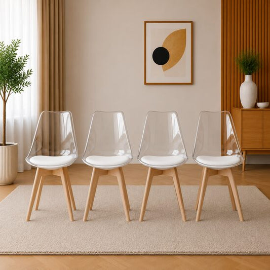 Set 4 scaune bucatarie/living, Artool, Mark, PP transparent, picioare lemn natur, 49x42x82.5 cm