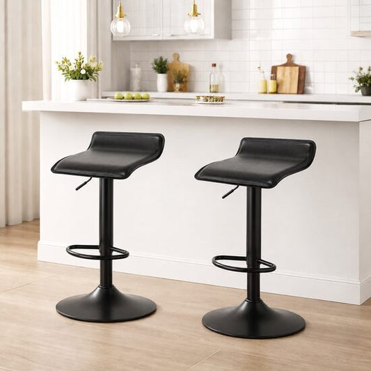 Set 2 scaune de bucatarie/bar, Fort, rotativ, piele ecologica neagra, picior metal negru, 38x39x84 cm