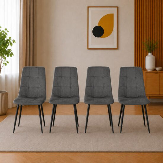 Set 4 scaune bucatarie/living, Artool, Kara, catifea gri, picioare metal negru, 44.5x50.5x87 cm